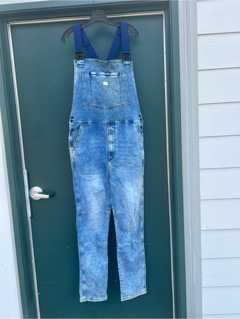 Washed Blue Denim Women's Overalls Jumpsuit with Navy Straps ripton new